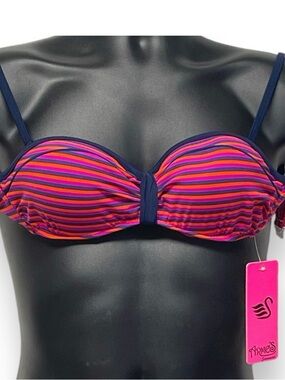 Armes Striped Padded Bikini Top 36 Blue Orange NWT